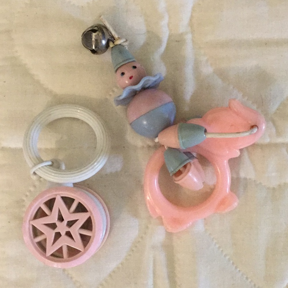 2 vintage baby rattles toys